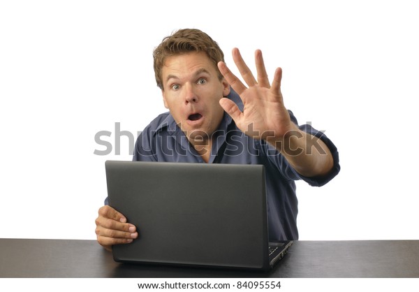 Man Caught By Surprise On Computer Stock Photo Edit Now 84095554