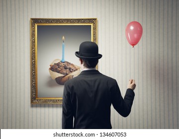 Man Celebrating his birthday alone, conceptual image