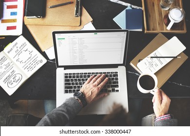 Man Checking Emails Coffee Break Concept - Shutterstock ID 338000447