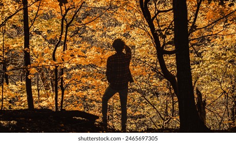 Man checking the views of a forest.