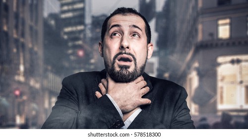 Man Choking In A Polluted City