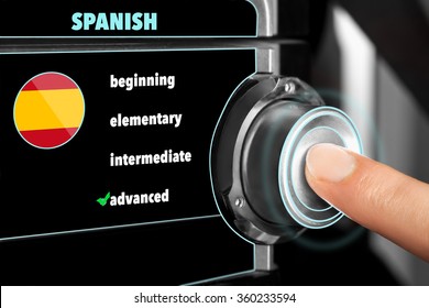 man chooses an advanced level of knowledge of the Spanish language on dashboard