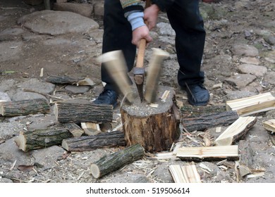 Man Chopping Fire Wood With Motion Blur