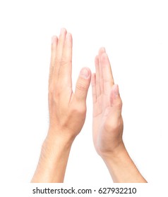 Man clapping hands on white background