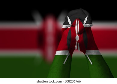 Man Clasped Hands Patterned With The KENYA Flag