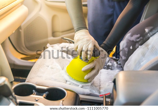 Man Cleaning Car Interior By Use Stock Photo Edit Now