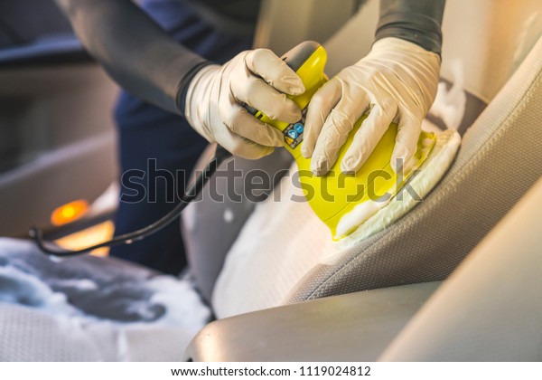 Man Cleaning Car Interior By Use Stock Photo Edit Now