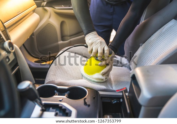 Man Cleaning Car Interior By Use Stock Photo Edit Now
