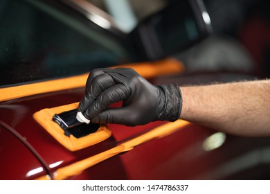 Man Cleaning Car With Microfiber Cloth,vintage Old Car Detailing Close Up