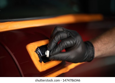 Man Cleaning Car With Microfiber Cloth,vintage Old Car Detailing Close Up