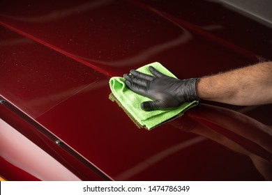 Man Cleaning Car With Microfiber Cloth,vintage Old Car Detailing Close Up