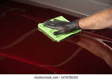 Man Cleaning Car With Microfiber Cloth,vintage Old Car Detailing Close Up