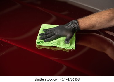 Man Cleaning Car With Microfiber Cloth,vintage Old Car Detailing Close Up