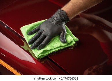 Man Cleaning Car With Microfiber Cloth,vintage Old Car Detailing Close Up