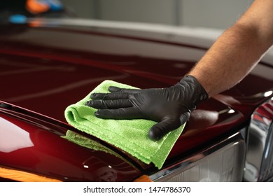 Man Cleaning Car With Microfiber Cloth,vintage Old Car Detailing Close Up