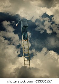 Man Climbing Ladder To Sky