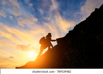 Fit Young Determined Man Climbing Top Stock Photo (Edit Now) 1923137432