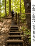 Man Climbs Steep Set of Stairs on the Buckeye Trail in Cuyahoga Valley National Park
