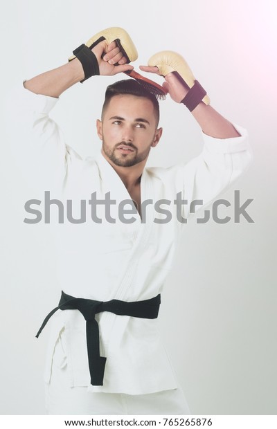 Man Combing Hair Stylish Haircut Sportsman Stock Photo Edit Now