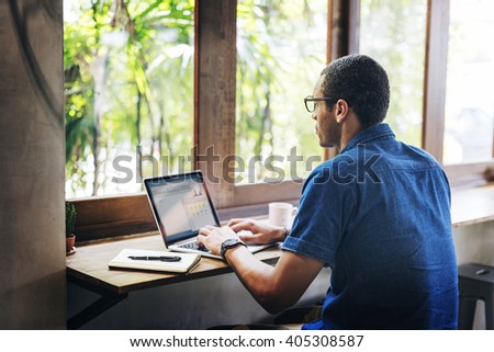 Man Conection Tablet Working Workplace Concept