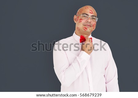 Man Confidence Smiling Happiness Lipstick Kiss Portrait