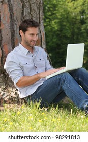 man connected to the Internet