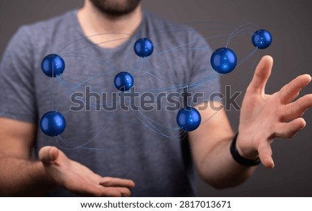 Man with Connected Spheres: Global Network and Data Concept