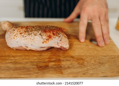 Man Cooking Chicken. сlose-up Portrait Of Cooking