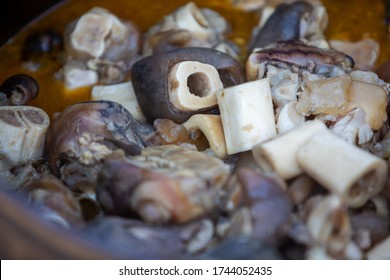 Man Cooking Traditional Botswana Food Boiled Cow Heels