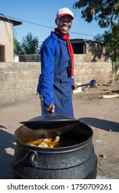 Man Cooking Traditional Botswana Food Boiled Cow Heels