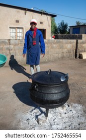 Man Cooking Traditional Botswana Food Boiled Cow Heels