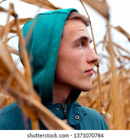 man cornfield close up
