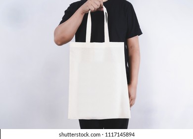 Man With Cotton Bag  Shopping Bags Eco Mockup