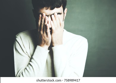 Man Covering His Face Hands Stock Photo 758989417 | Shutterstock