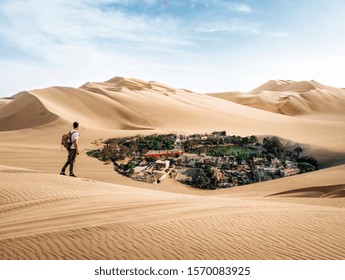 Man Crossing The Desert Finds Oasis