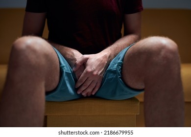 Man With Crotch And Groin Pain, Urinary Incontinence And Bladder Problems.