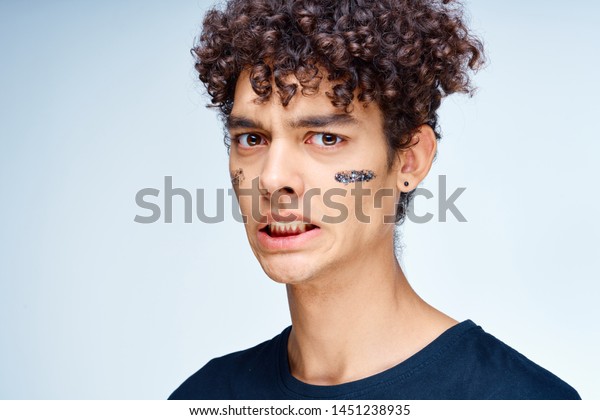 Man Curly Hair Caring His Skin Stock Photo Edit Now 1451238935