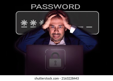 Man in the dark with his hands on his head who has forgotten a password