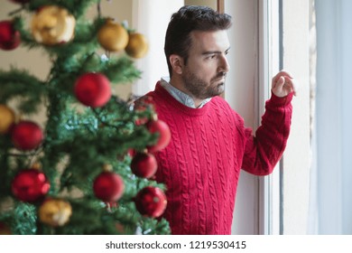 Man Depression During Christmas Holiday And New Year Day