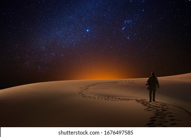 Man In The Desert On A Starry Night