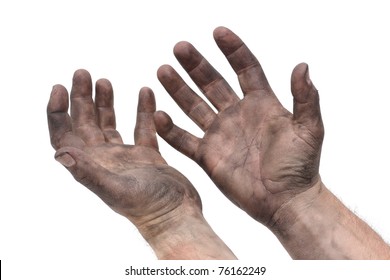 man with dirty hands
