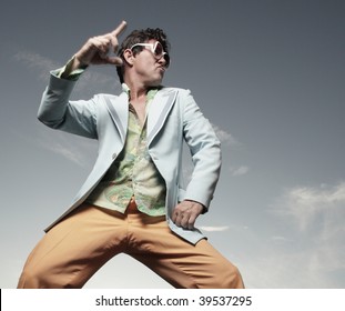 Man disco dancing outside