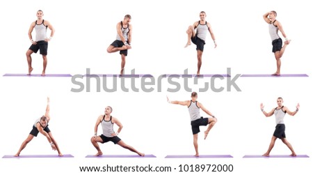 Man doing exercises on white