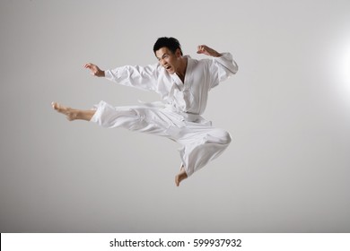 Man Doing A Flying Kick, Martial Arts