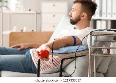 Man Donating Blood In Hospital