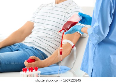 Man Donating Blood In Hospital