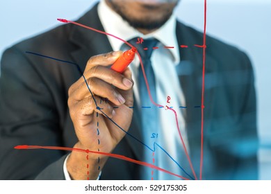 The man draw the graph at the virtual screen