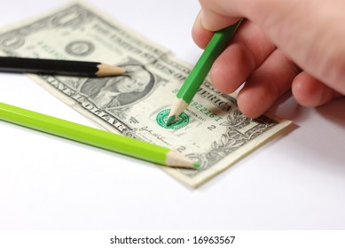 Man Drawing A Counterfeit Bill.