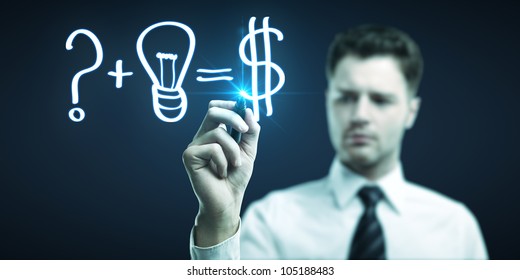 Man Drawing Formula For Making Money