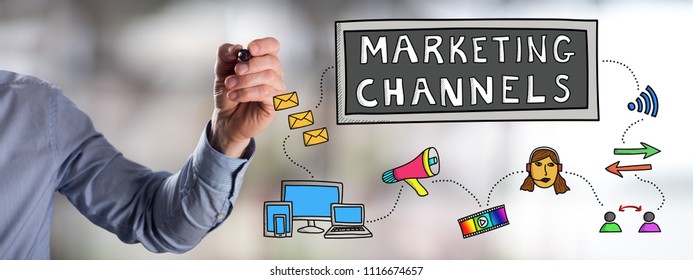 Man Drawing A Marketing Channels Concept